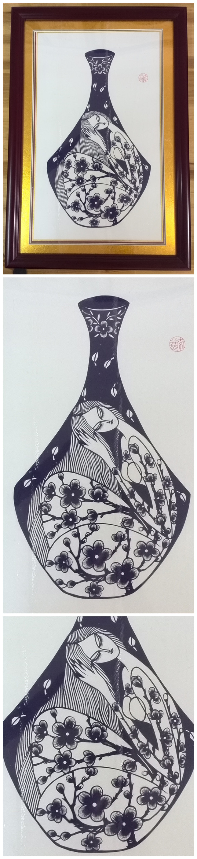 《青韵——夏,冬》纯手工青花瓷花瓶精致剪纸艺术品